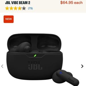 JBL Vibe Beam 2 Wireless Earbuds - Sleek Black